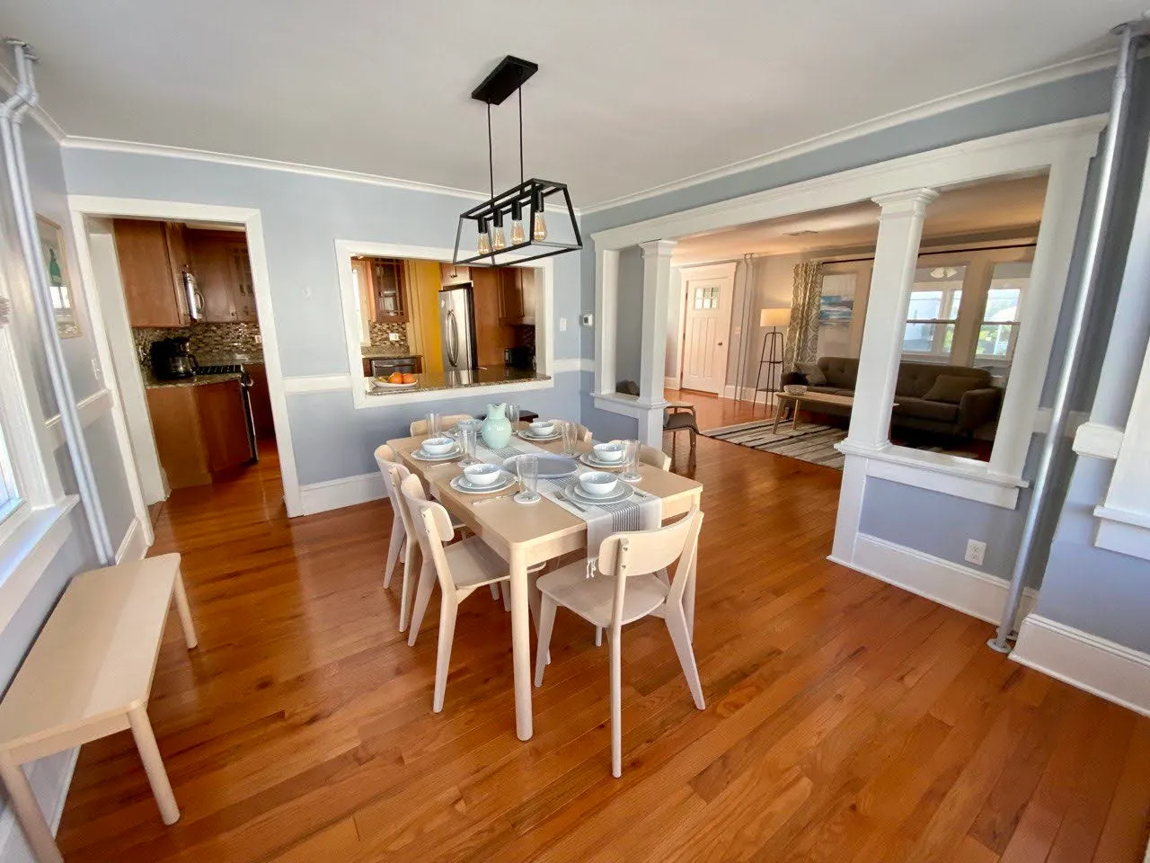 Dining room table set for eight at Sea Reach